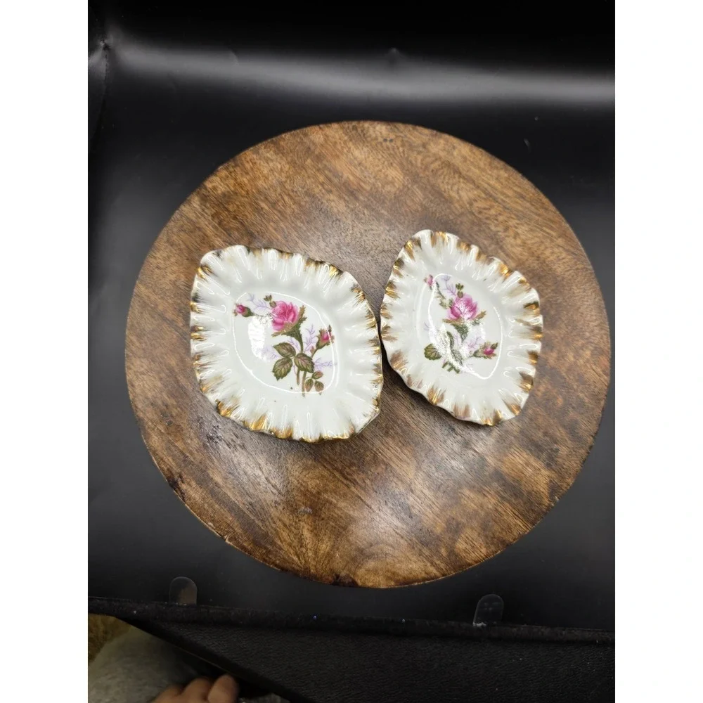 Vintage Pink Moss Rose Japanese Porcelain Tea Bag/trinket Dishes Set Of 2